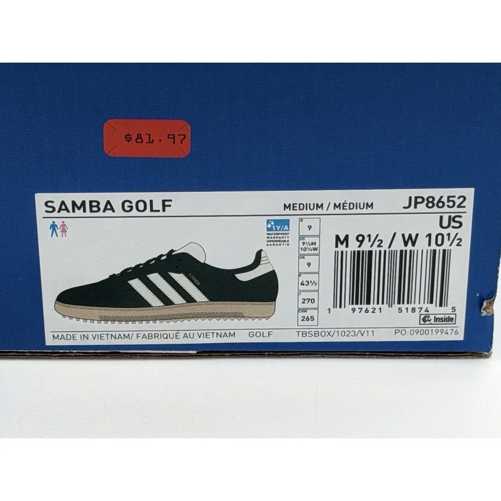 Men's Size 9.5 - Adidas Samba Spikeless Golf Collegiate Green JP8652 No Box Lid